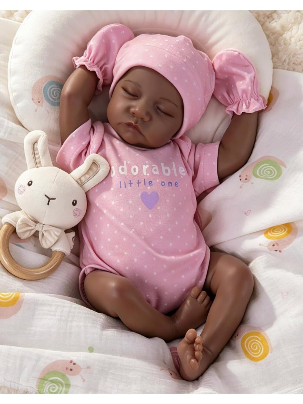 18-Inch Pink Lifelike Reborn Baby Dolls Black with Feeding Kit & Gift Box Kid 3+